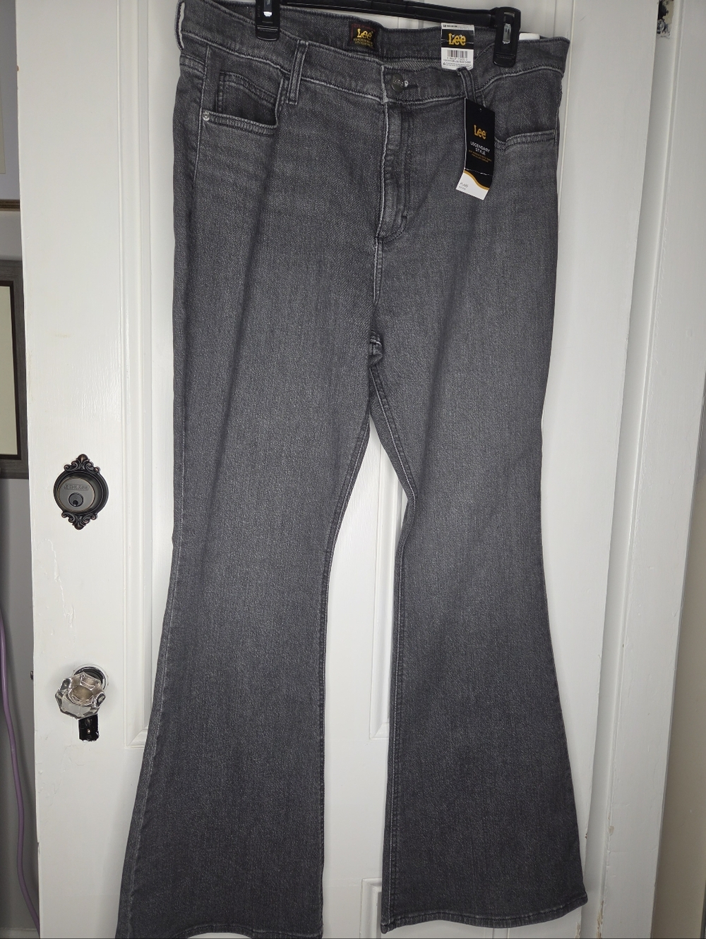 Lee Women’s Gray/Black Denim Flare Jeans - Mid Rise Flared Leg